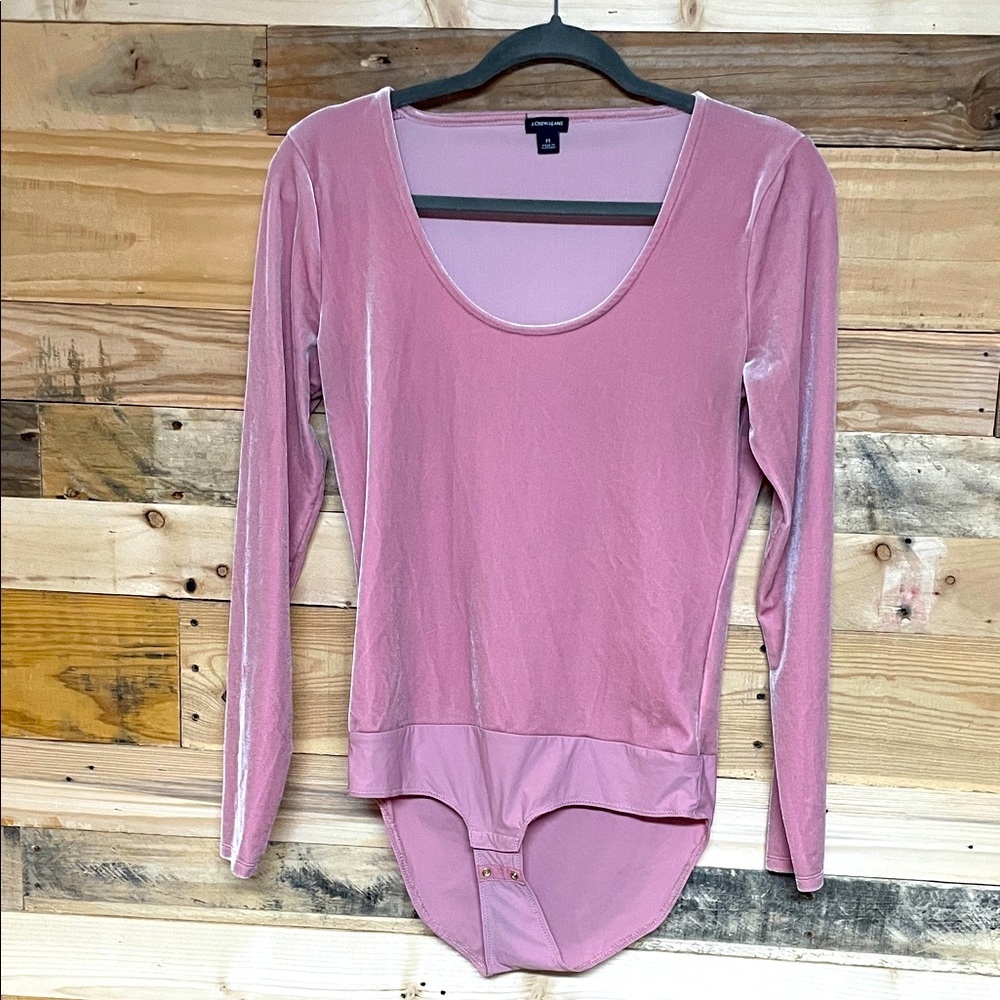 J. Crew size Medium Pink Soft Velvet Long Sleeve Bodysuit with Adjustable Snaps